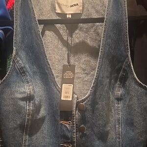 Fashion Nova Blue Denim Sleeveless Jacket